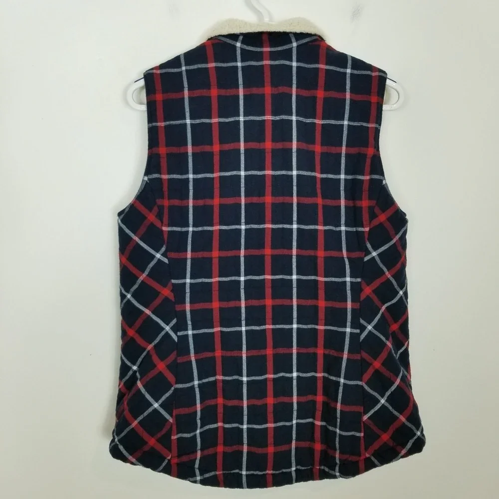Duluth Trading Co Women's Fleece Lined Plaid Vest Sz M‎ Cotton Zip Up Outdoor